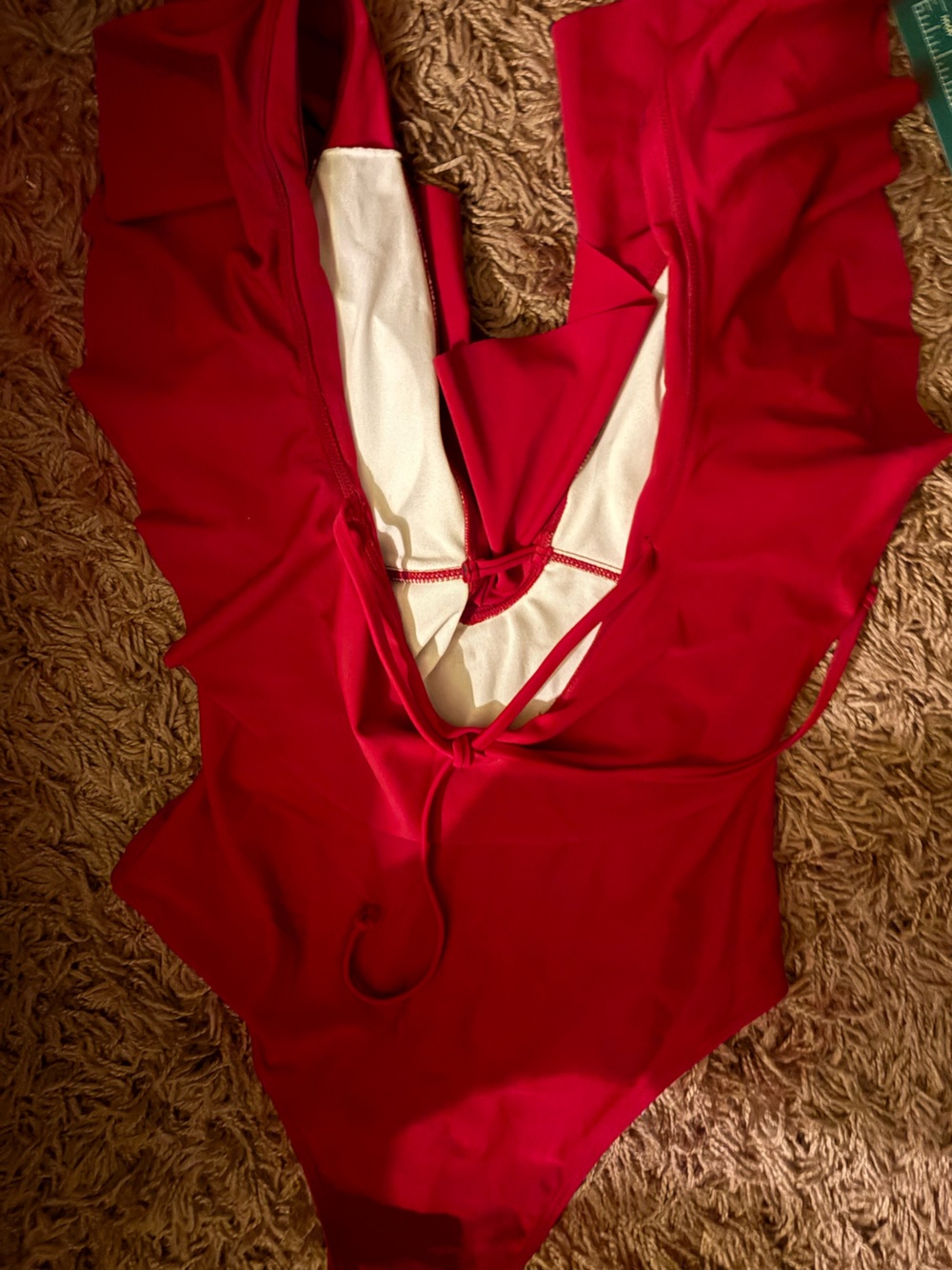 Red Ruffle V-Neck One-Piece Swimsuit - Picture 2 of 3